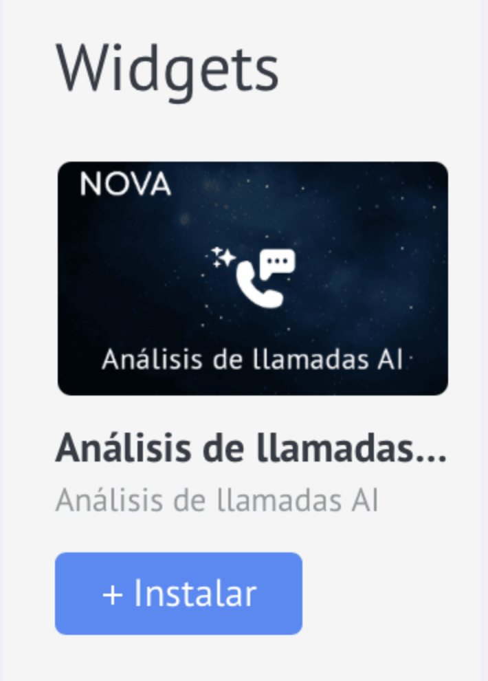 Seleccionar un widget de análisis de llamadas de IA en Digital Pipeline