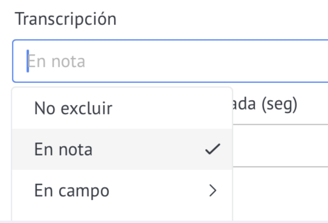Seleccionar una opción de transcripción
