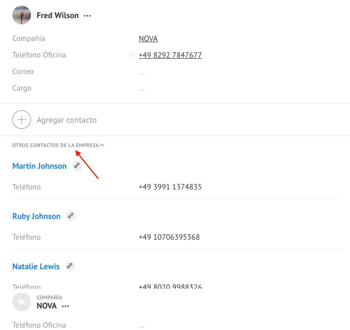 Lista de todos los contactos de la empresa