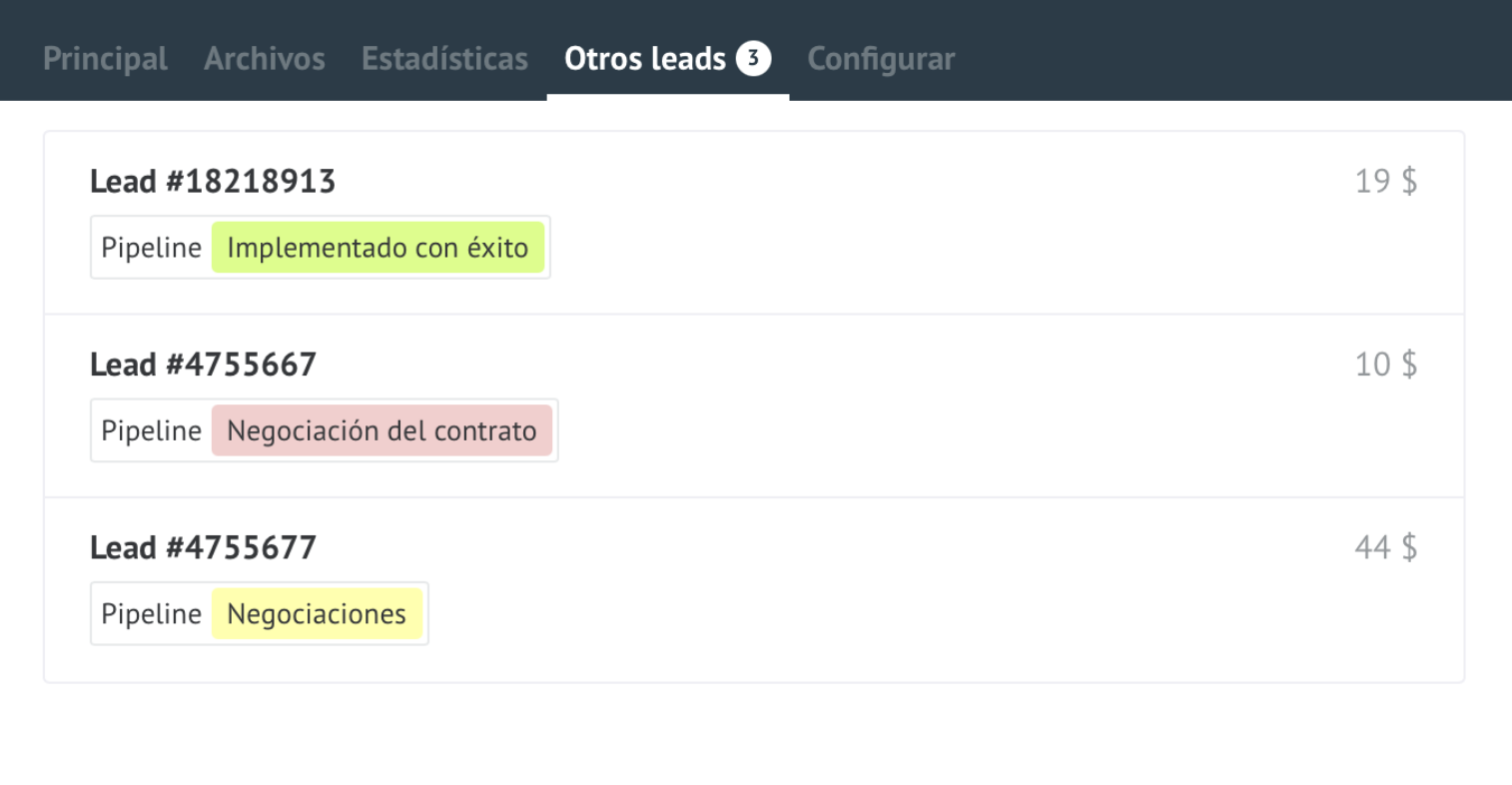 Pestaña de otras ofertas en la tarjeta de ofertas