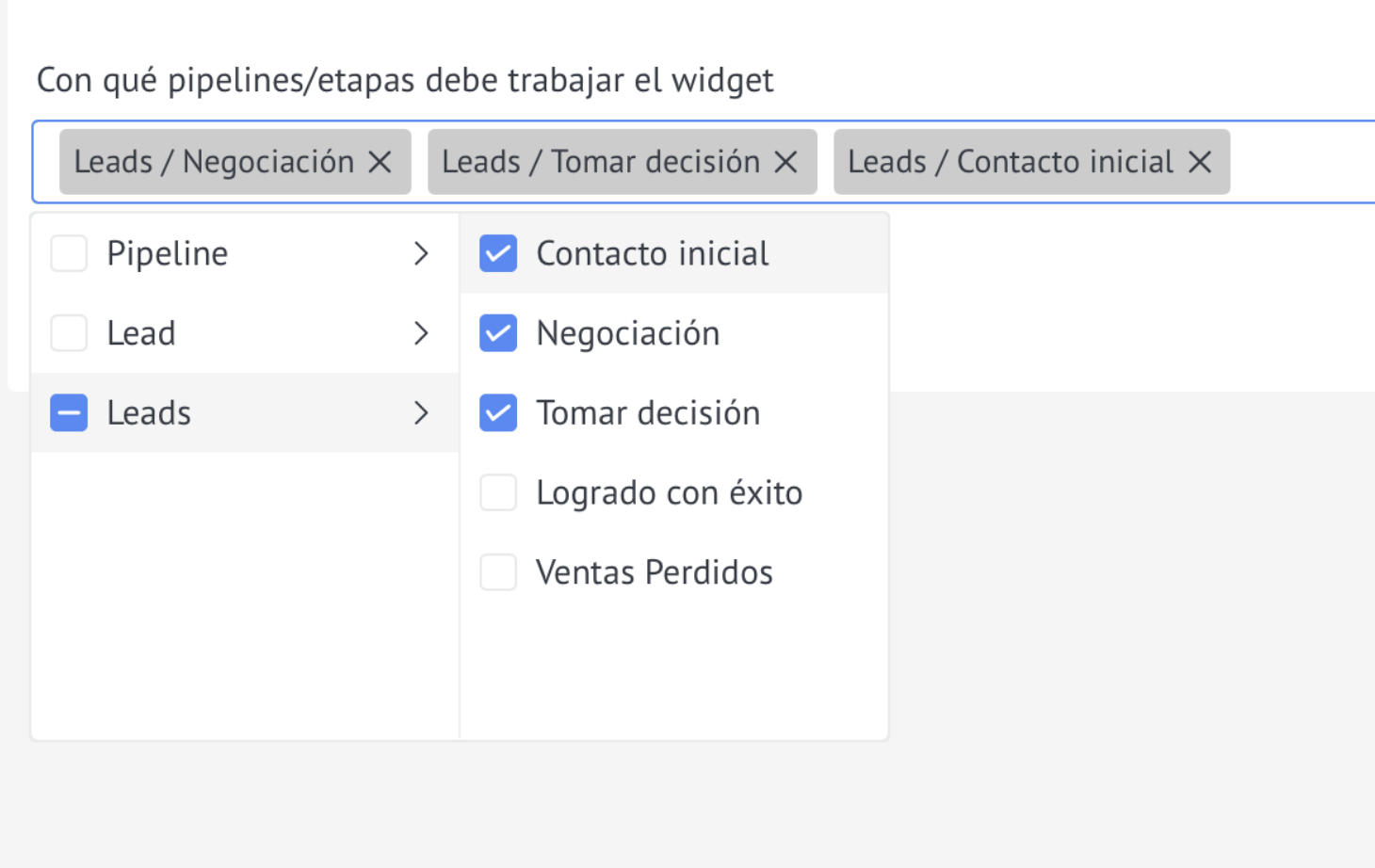 Seleccionar etapas del pipeline para crear tareas
