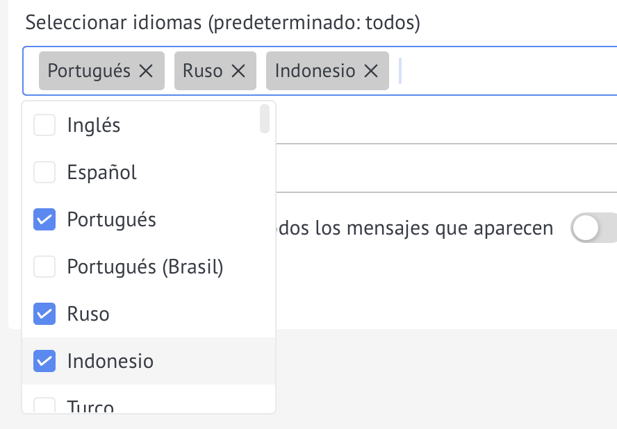 Seleccionar idiomas para la traducción