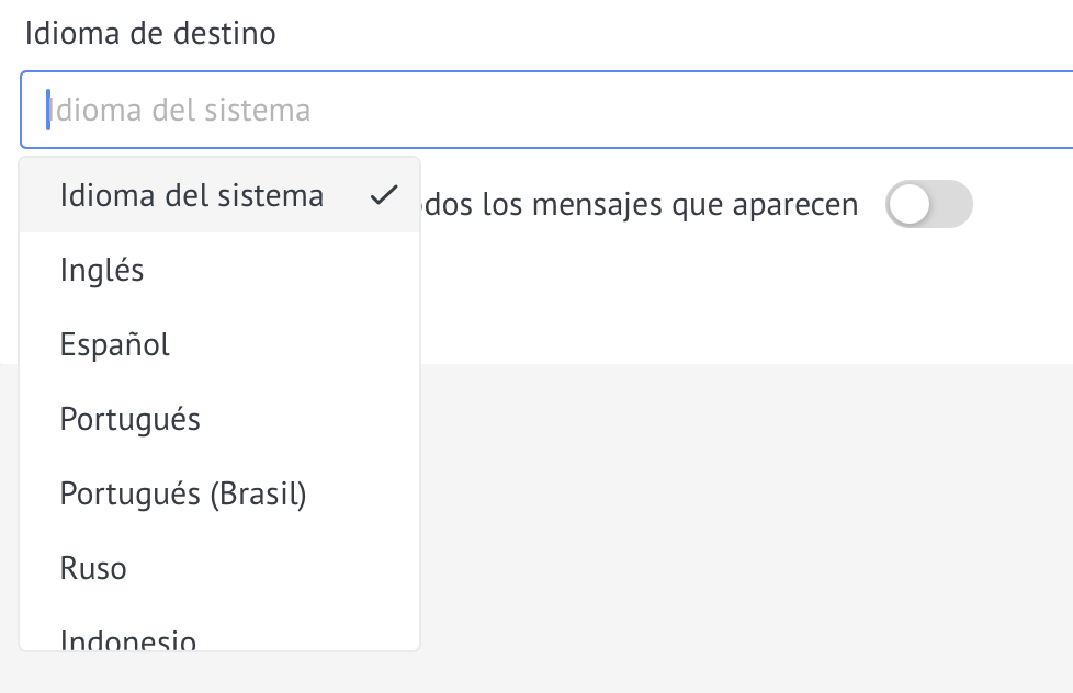 Seleccionar el idioma de destino